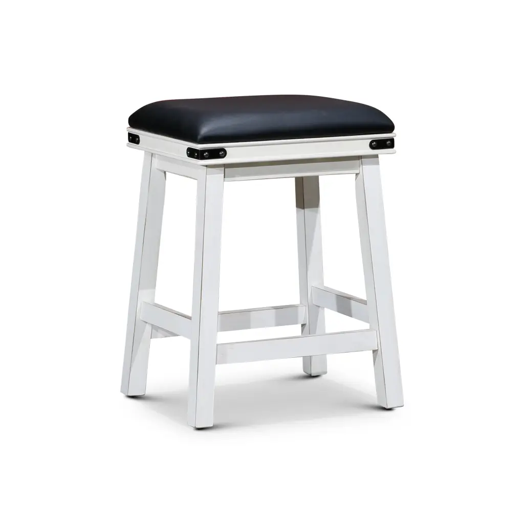 24 Inch Counter Stool Antique White Finish Black Leather Seat Bar Stool dty home