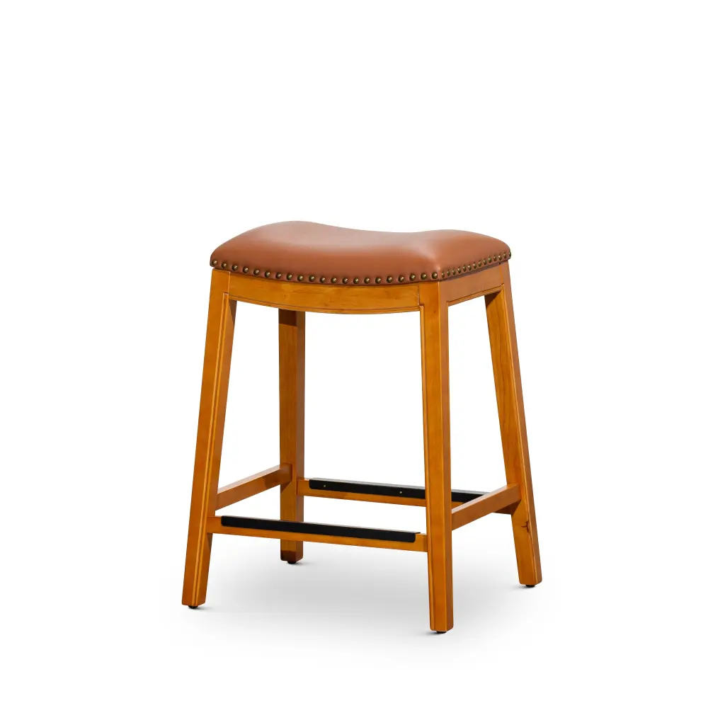24 Inch Counter Stool Natural Finish and Saddle Leather Seat dty home