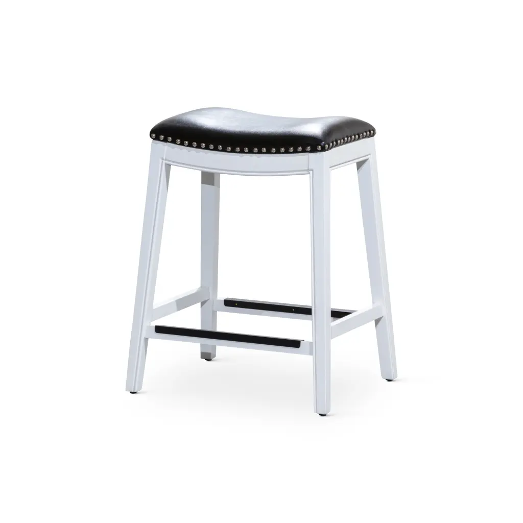 24 Inch Counter Stool White Finish Black Leather Seat Bar Height Stool dty home