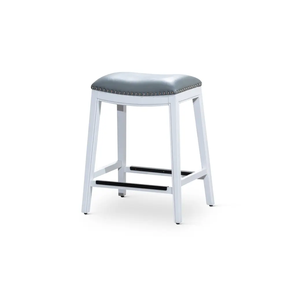 24 Inch Counter Stool White Finish and Gray Leather Seat, Modern Bar Stool dty home