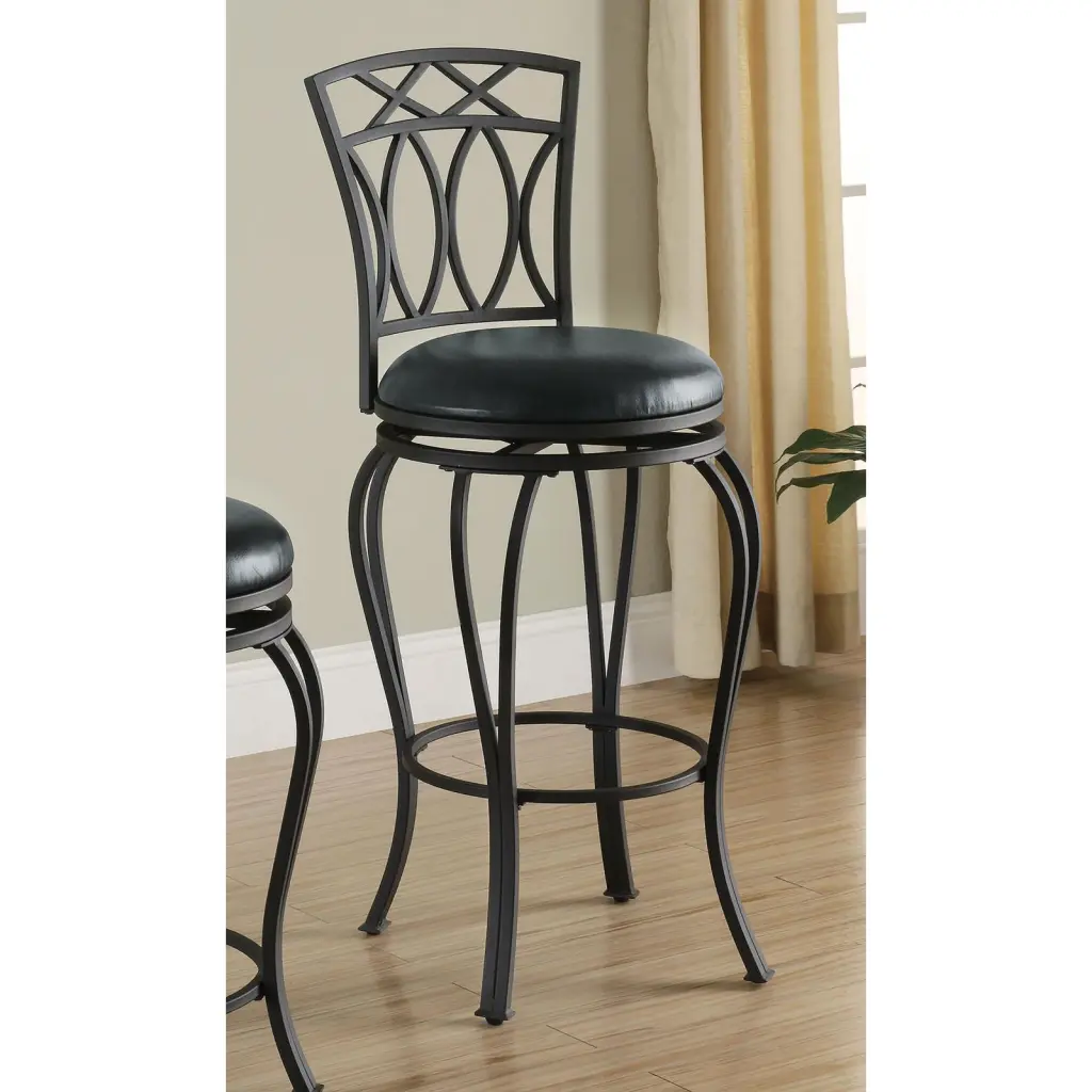 Black Swivel Bar Stool Upholstered Seat Solid Black Dining Room Stool furniture max