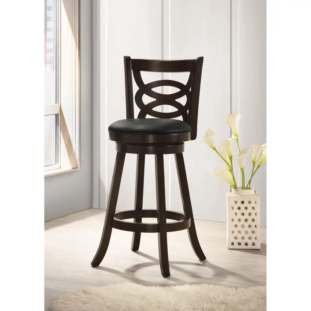 Cappuccino Swivel Bar Height Stool Set 2 Solid Black Espresso Finish furniture max