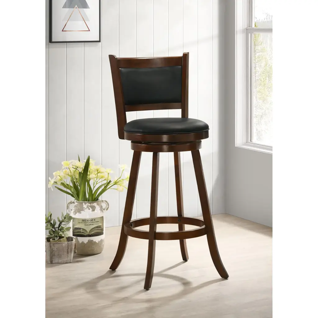 Chestnut and Black Swivel Stool Set 2 Solid Black Brown Espresso Di furniture max