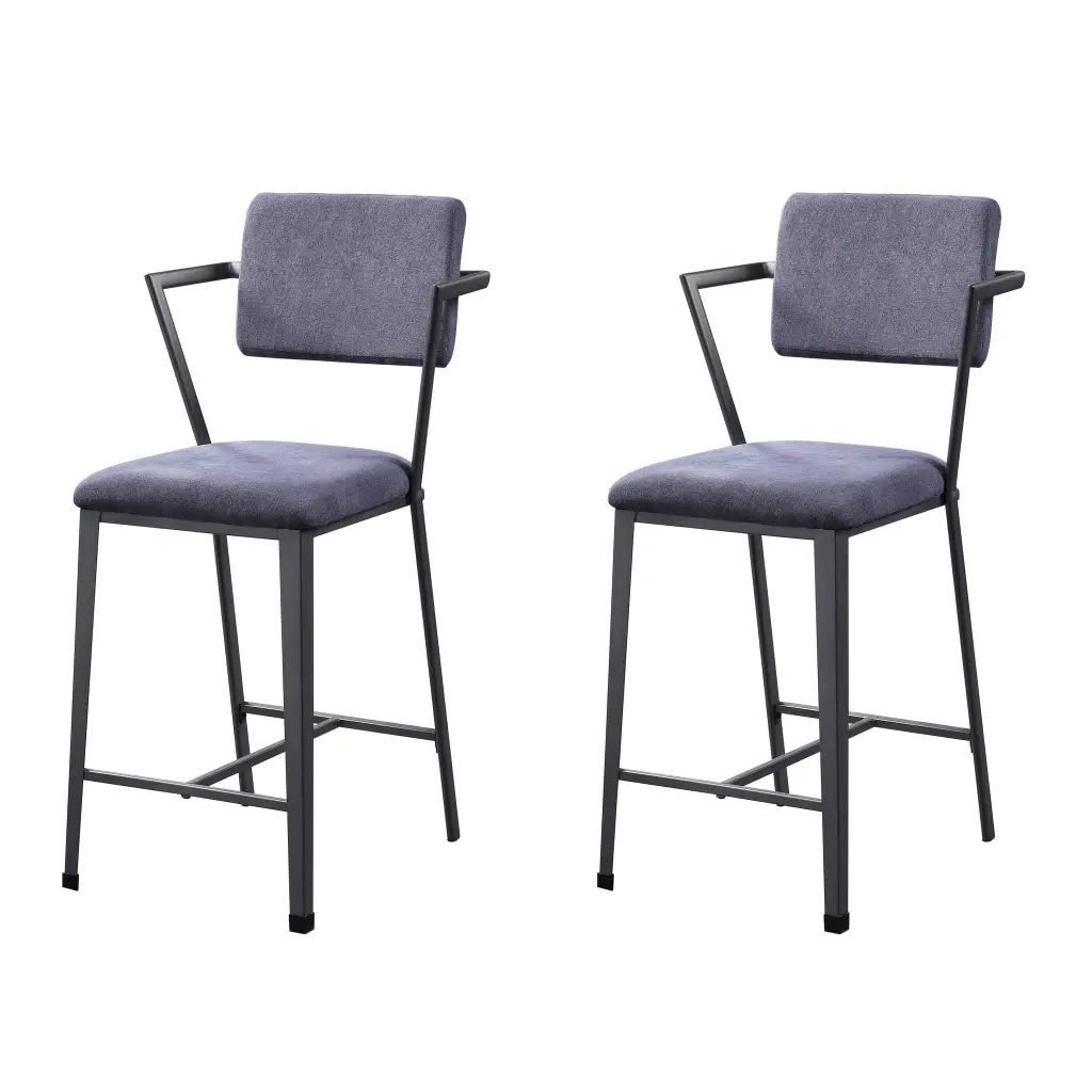 Grey And Gunmetal Open Back Counter Height Chairs Set 2 Solid furniture max