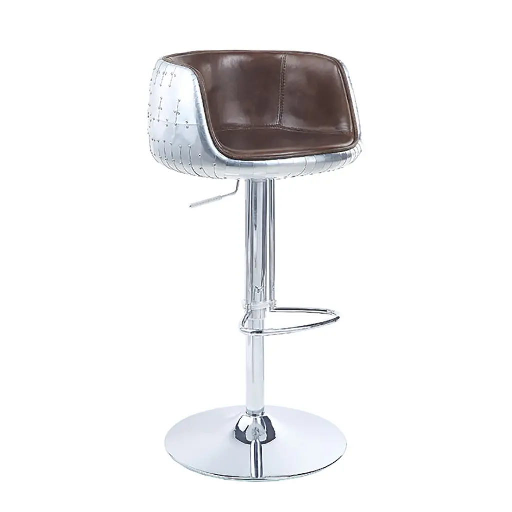 Vintage Brown and Aluminum Swivel Adjustable Stool Dining Room Seat furniture max