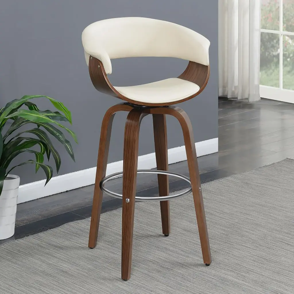 Walnut And Ecru Swivel Bar Stool Solid Cream Brown Dining Room Foam Seat Counter Stool furniture max