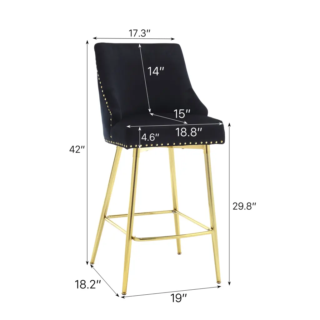 Hengming Velvet High Bar Chair Gold Zipper High Back Bar Stool hengming store