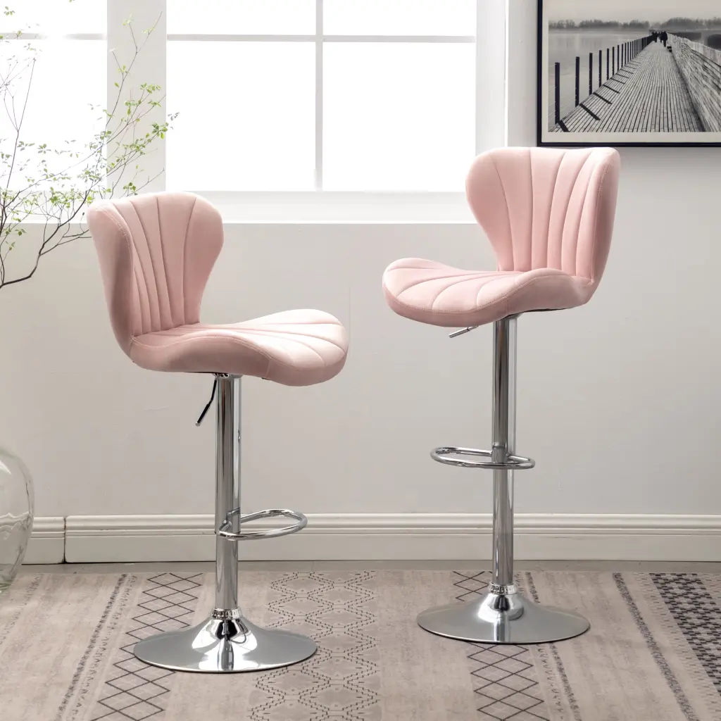 Ellston Upholstered Adjustable Swivel Barstools Pink, Set 2 - Kitchen Counter Stools hz