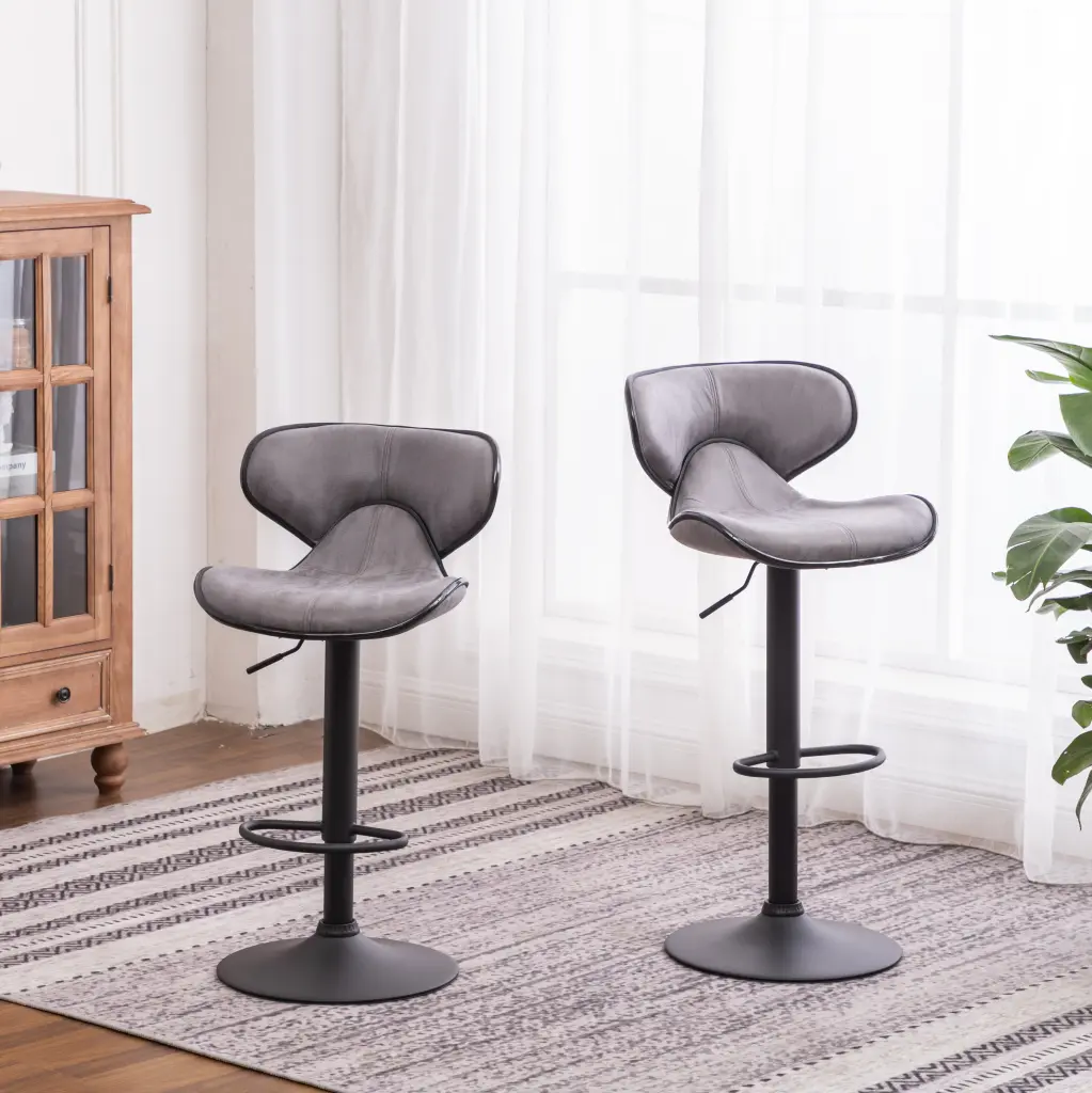 Masaccio Weathered Upholstery Airlift Adjustable Swivel Barstool Footrest hz