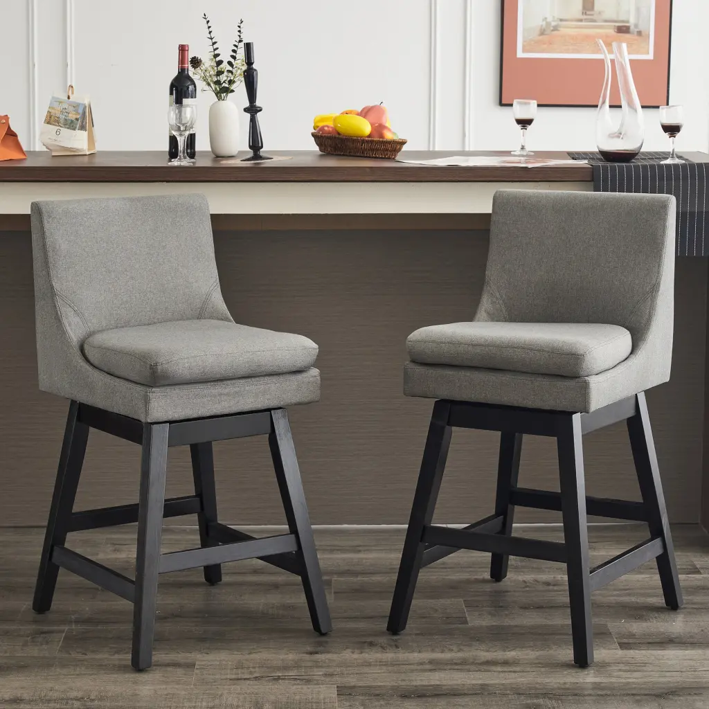 26 Inch Upholstered Swivel Bar Stools Set 2 Modern Linen Fabric High Back jiaylivin furniture