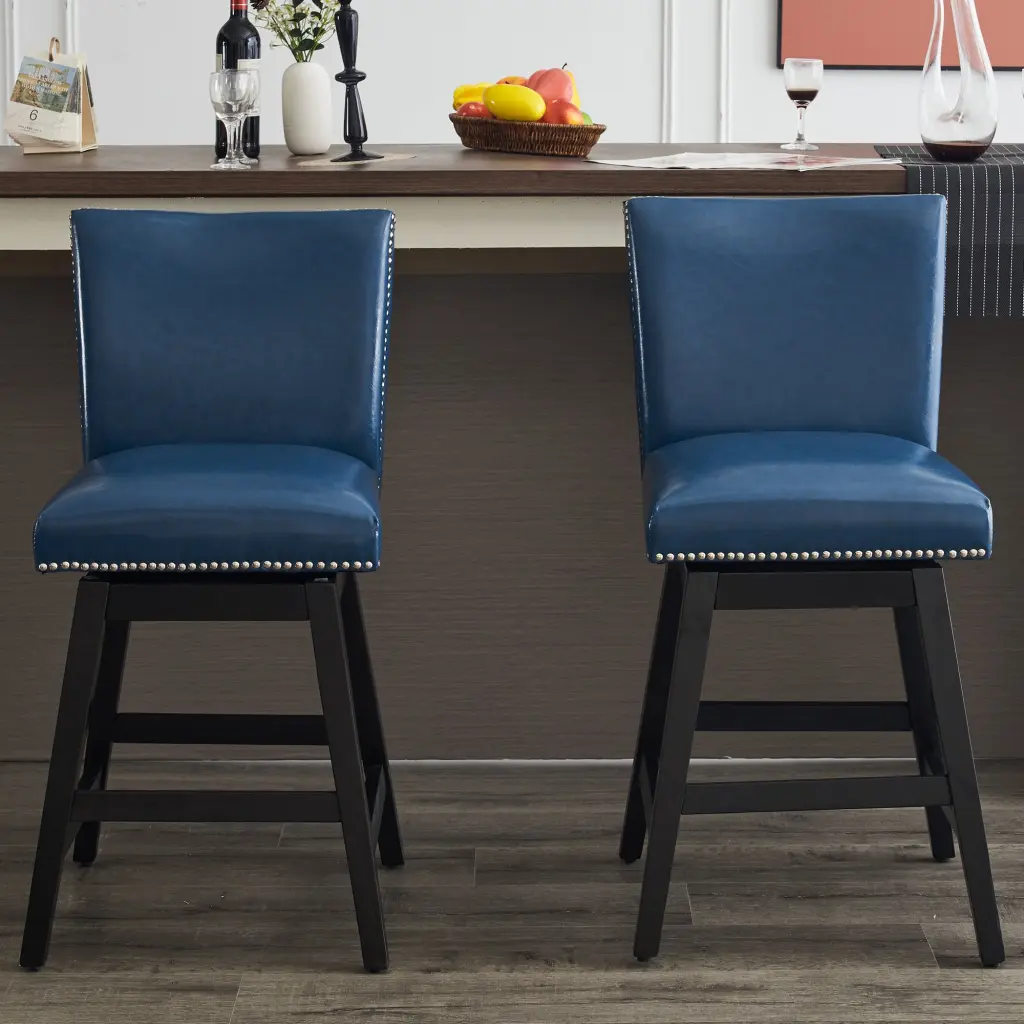 26 Inch Upholstered Swivel Bar Stools Set 2 Modern PU Leather High Back jiaylivin furniture