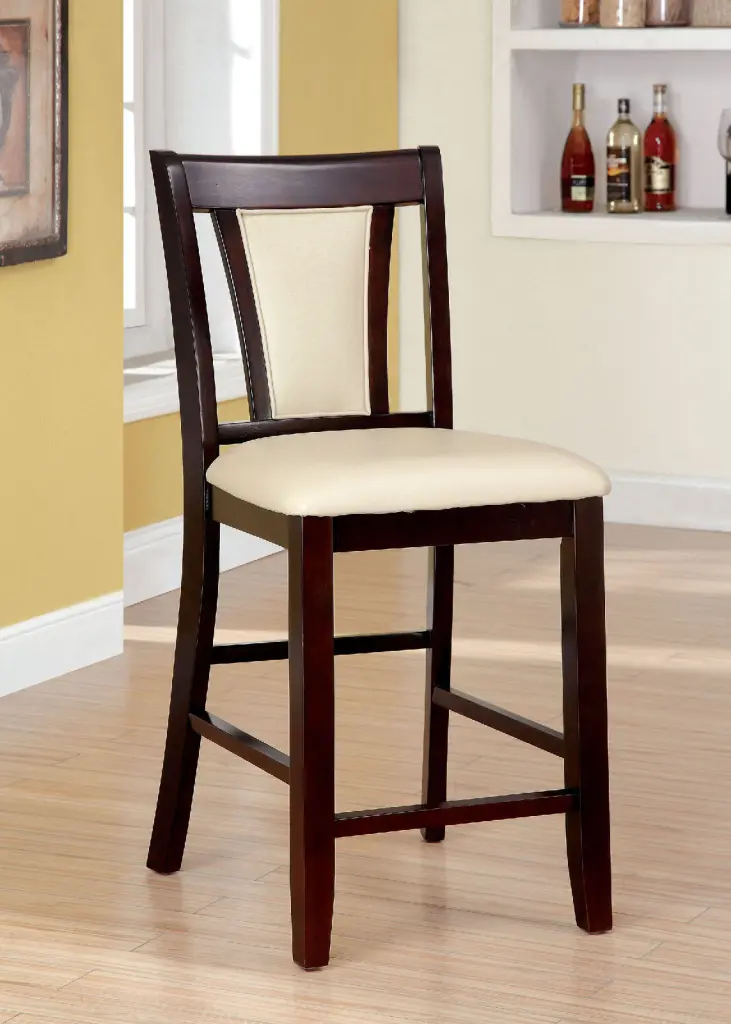 Contemporary Set 2 Counter Height Chairs Dark Cherry And Ivory Solid Wood Bar Stools kanepe
