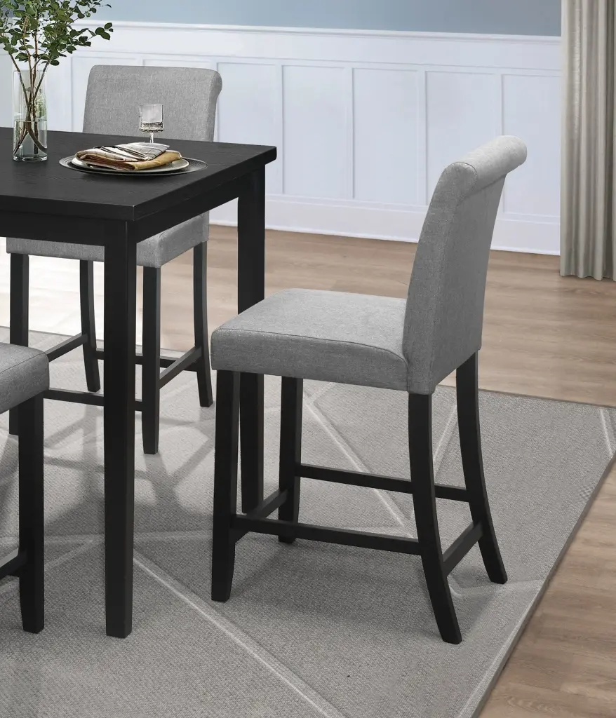 Counter Height Chairs Set 2 Black Finish Upholstered Gray Padded Seats kanepe