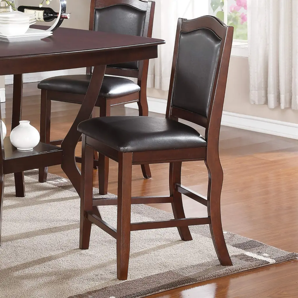 Dark Brown Wood Finish Set 2 Counter Height Chairs Faux Leather Upholstered Bar Stools kanepe
