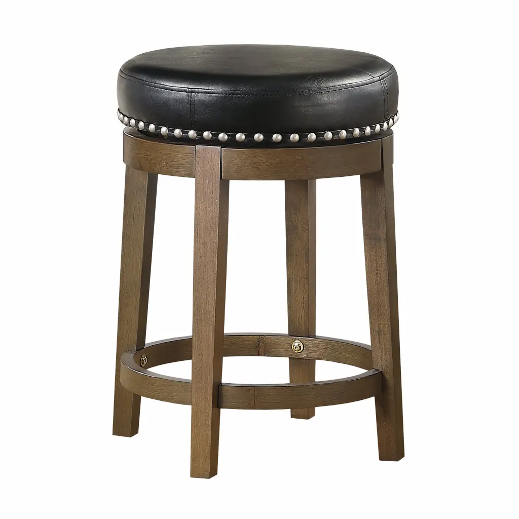 Round Swivel Counter Height Stool Set 2 Black Faux Leather 360 Degree kanepe