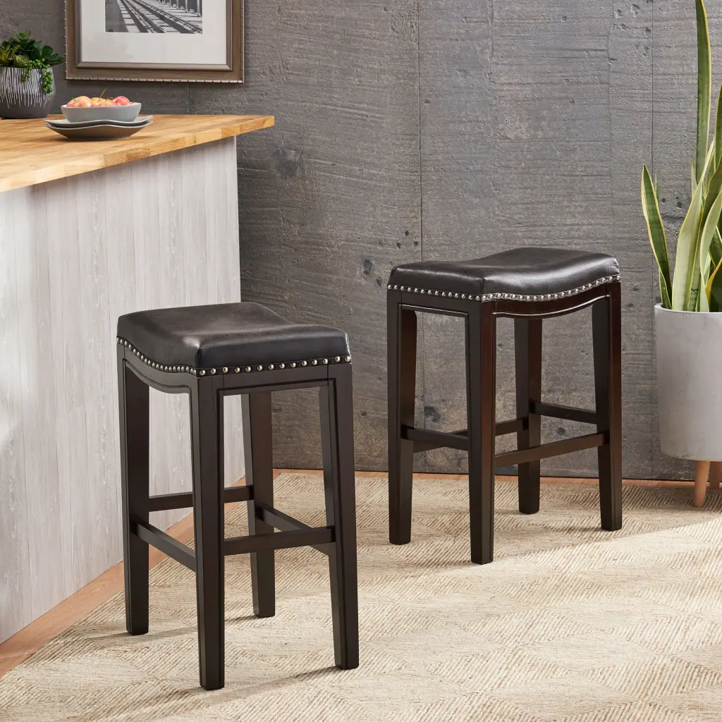 Tiffin Studded Counter Stool Set 2 Charcoal Rubber Wood nh-cloudhouse