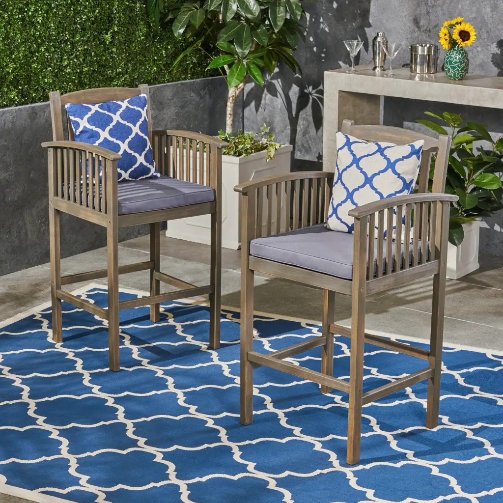 Casa Acacia Barstool Grey Acacia Wood Kitchen Counter Stool nh-home living