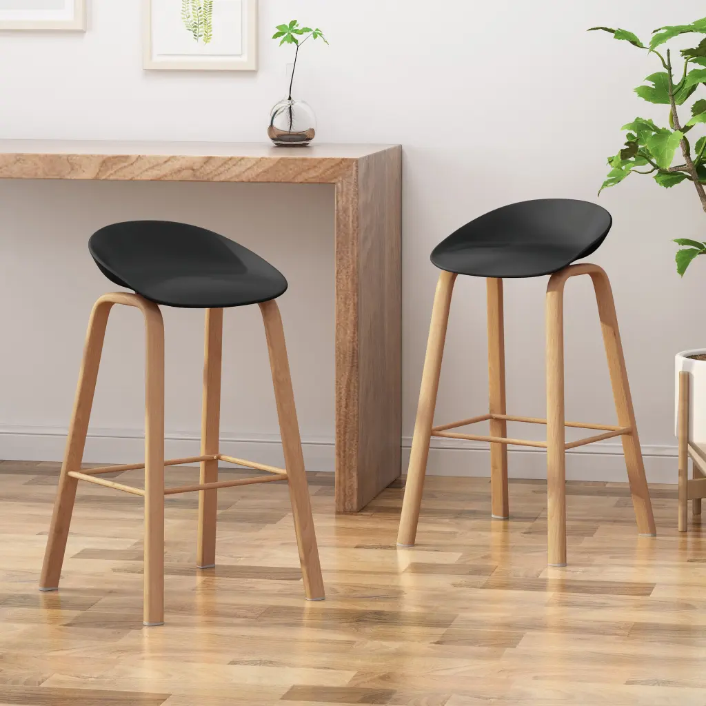 Barstool Set 2 Black Polypropylene Counter Height Stools Kitchen Island nh-inmax