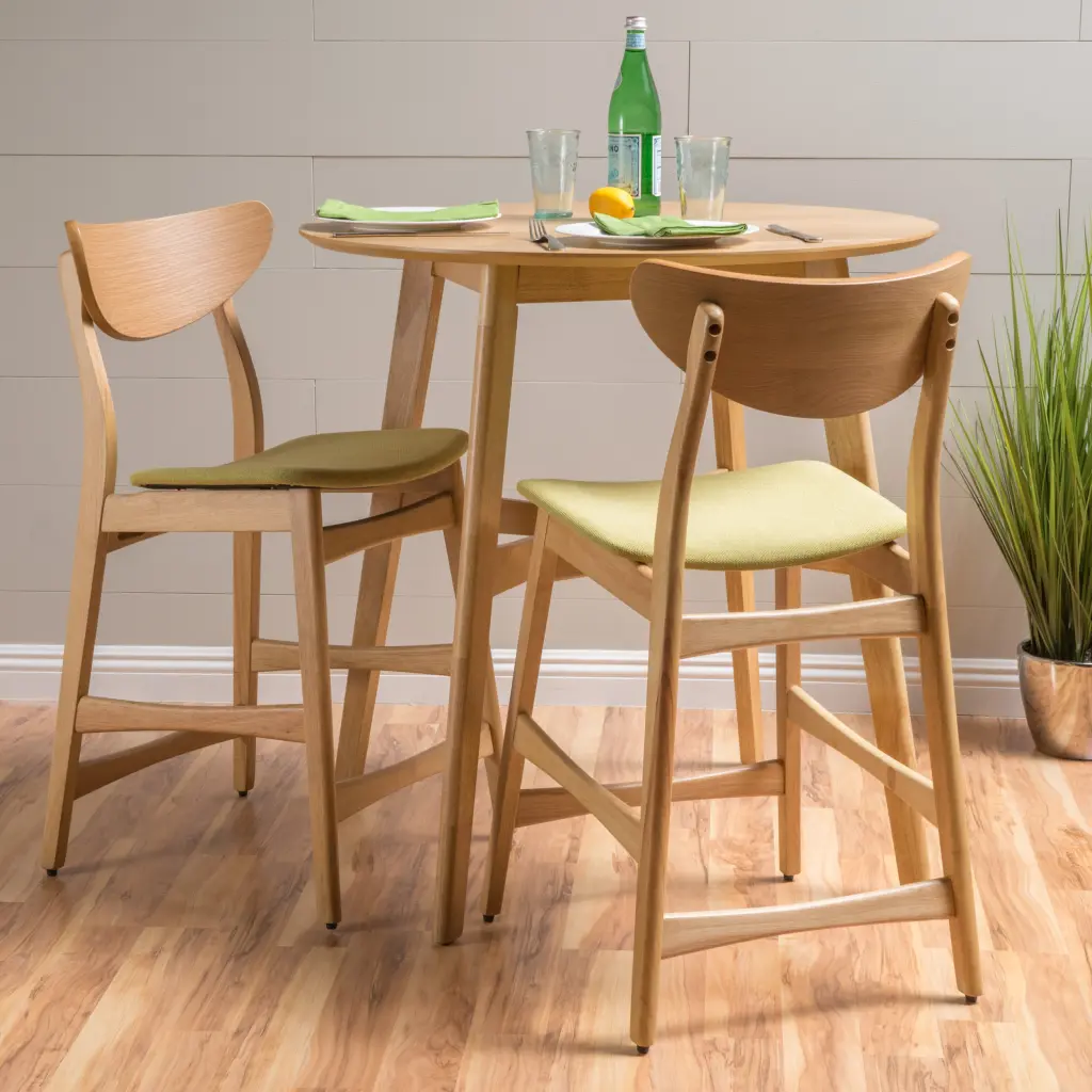 Counter Height Chair Set 2 Green Fabric Kitchen Bar Stools nh-inmax