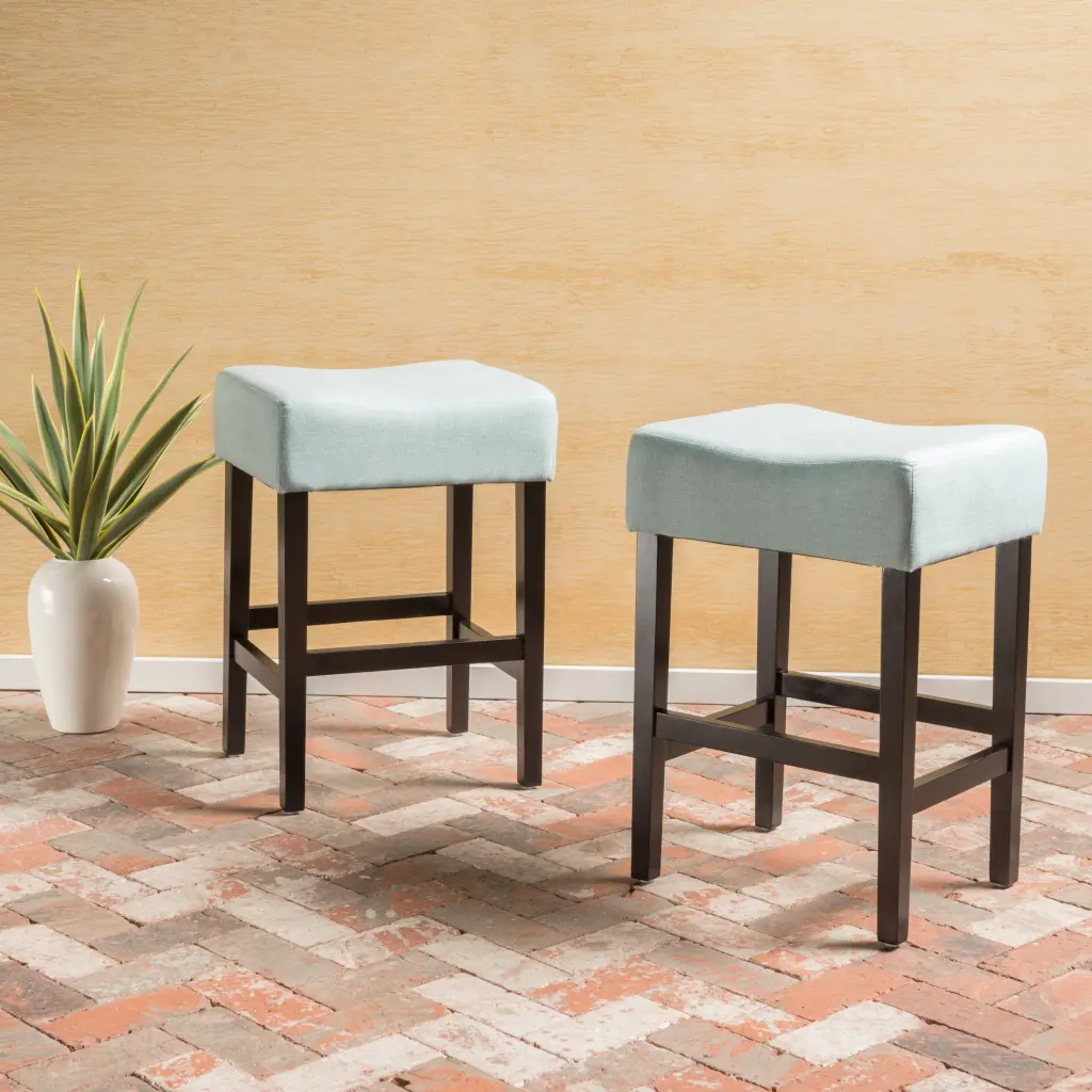 Set 2 26.75 Inch Backless Leather Counter Height Barstools Light Blue nh-onfind