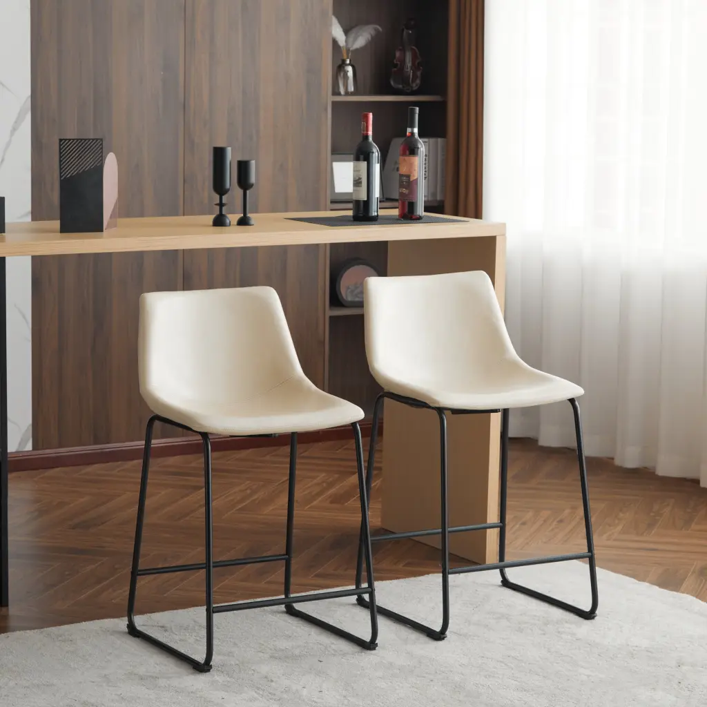 Set 2 Vintage Style 24 Inch Armless Industrial Faux Leather Counter Stools nh-onfind