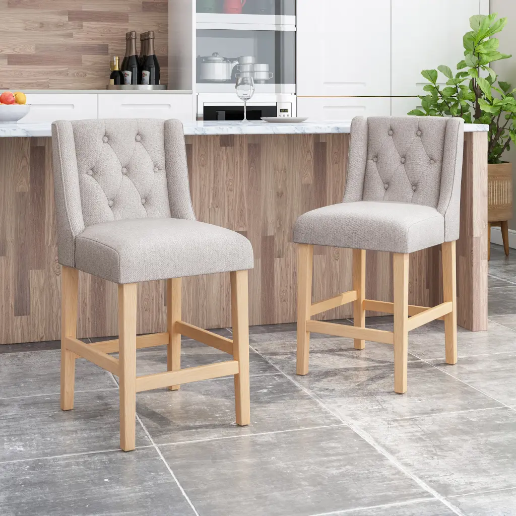 Vienna Contemporary Fabric Tufted Wing Support 27 Inch Counter Stools Set nh-onfind