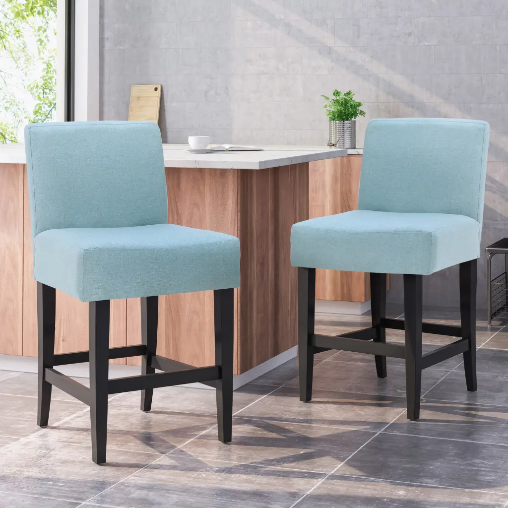Zuma KD Counter Stool Light Blue Fabric Upholstered Seat nh-onfind