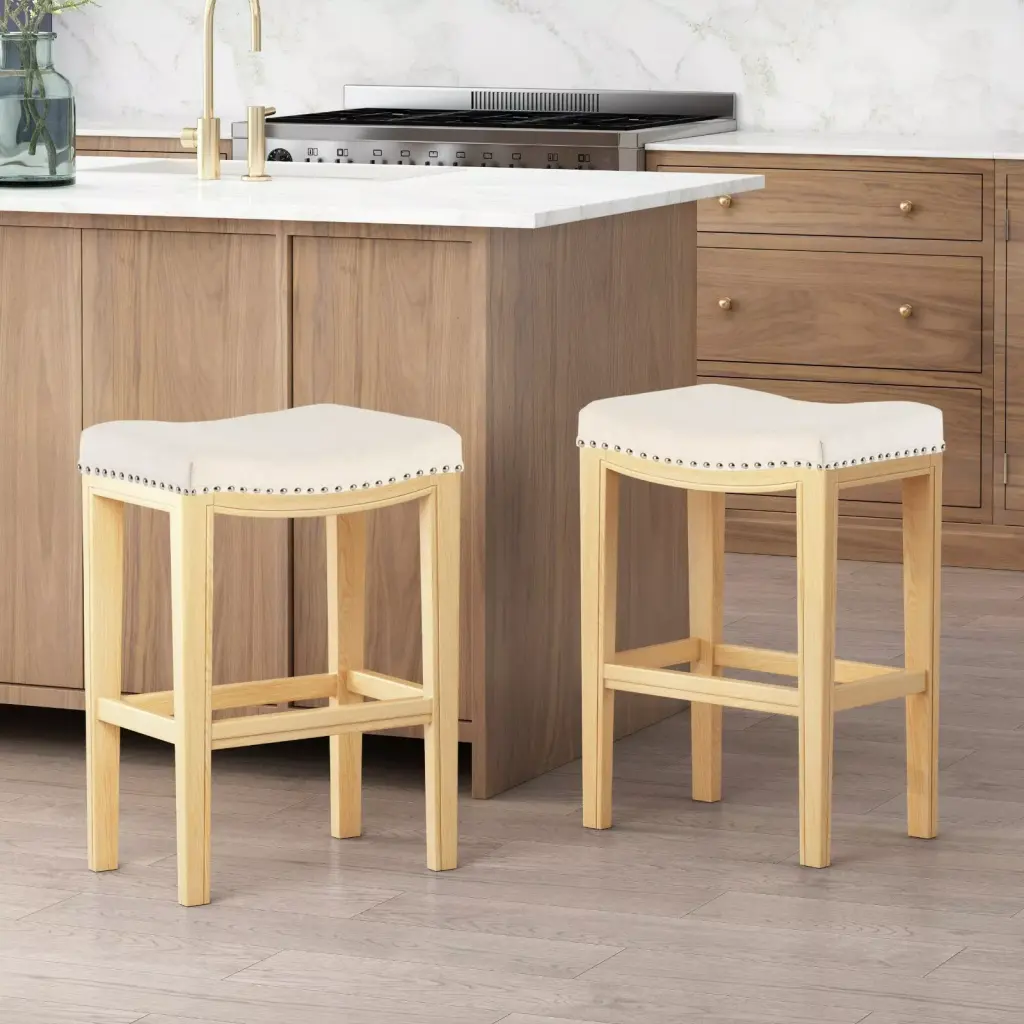 Tiffin Studded Counter Stool Set 2 Beige Particle Board nh-perfect home