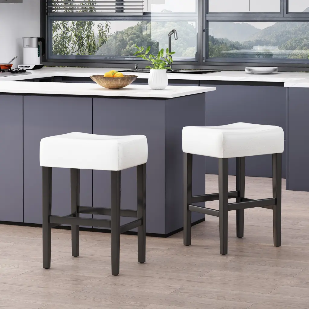 Zuma KD Backless Counter Stool Ivory Leather Bar Stool Kitchen Island Seating nh-purenest