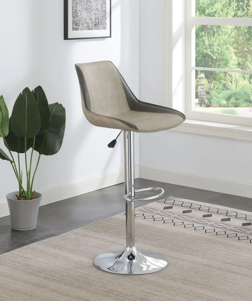 Black Faux Leather Bar Stool Light Gray Upholstery poundex