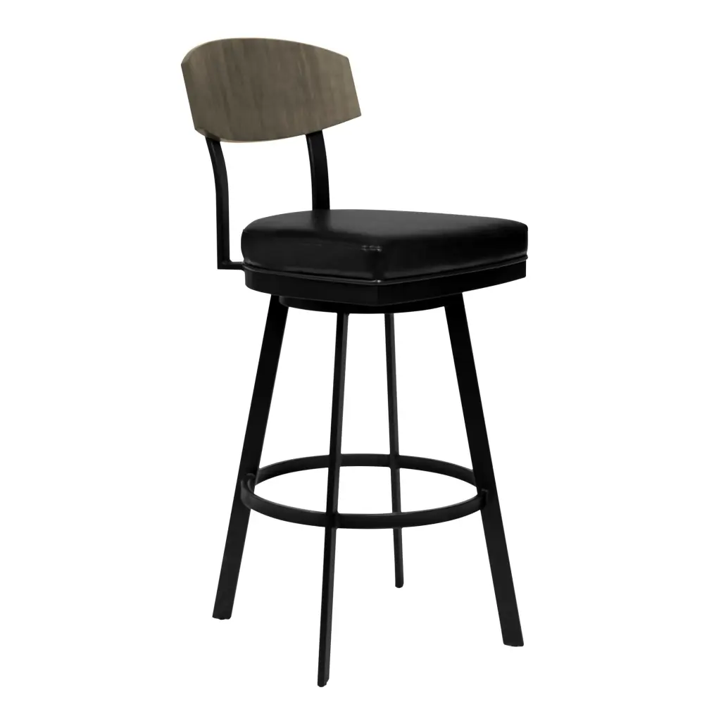 26 Inch Black Leather Metal Swivel Barstool Kitchen and Dining royal hampton