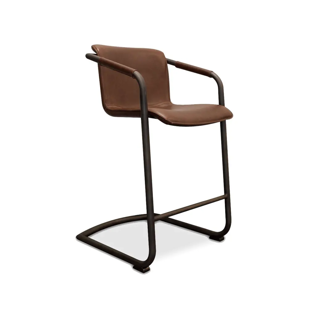 27 Inch Cantilever Counter Stool Chair Set 2 Brown Vegan Faux Leather royal hampton
