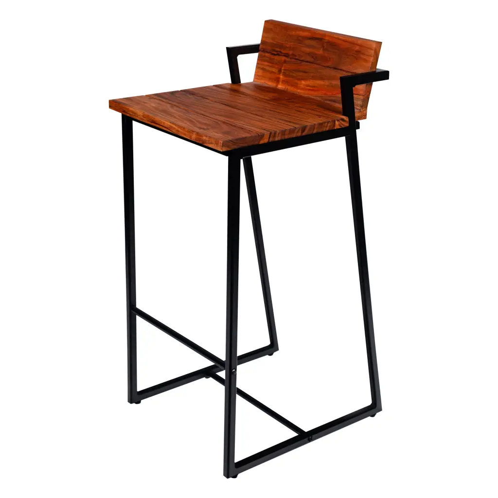 35 Inch Industrial Style Acacia Wood Barstool Metal Frame Brown royal hampton