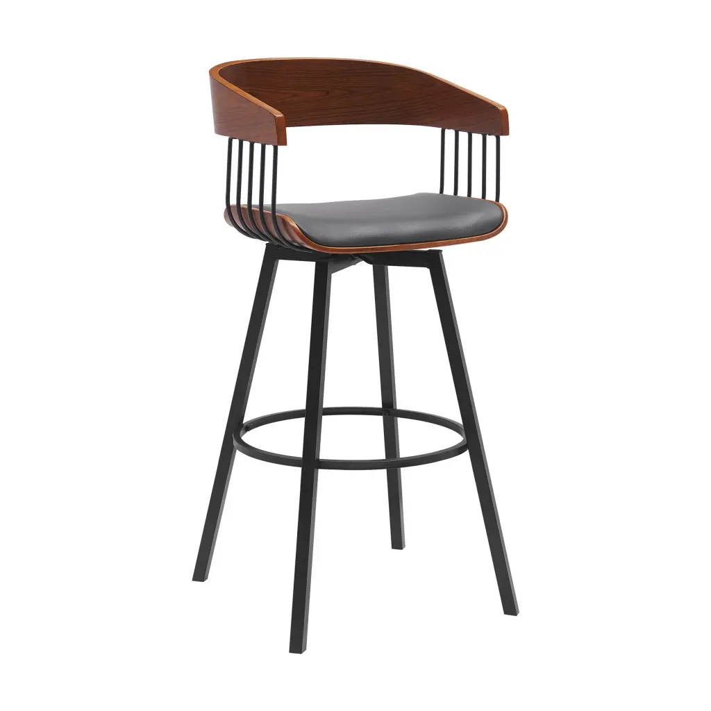 Vera 31 Inch Swivel Barstool Chair Curved Open Back Walnut Brown royal hampton