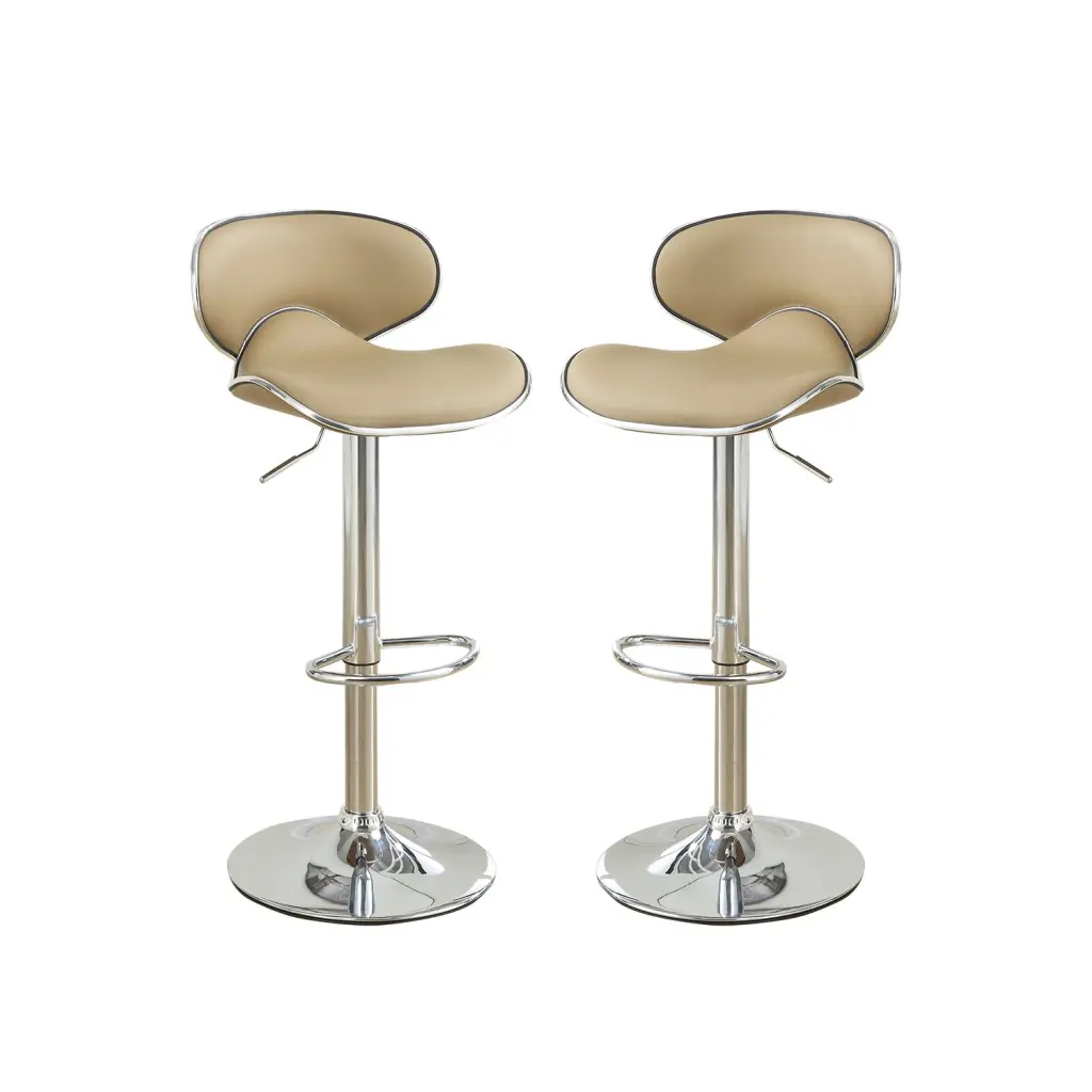 Adjustable Brown Faux Leather Bar Stools Set 2 Dining simple relax