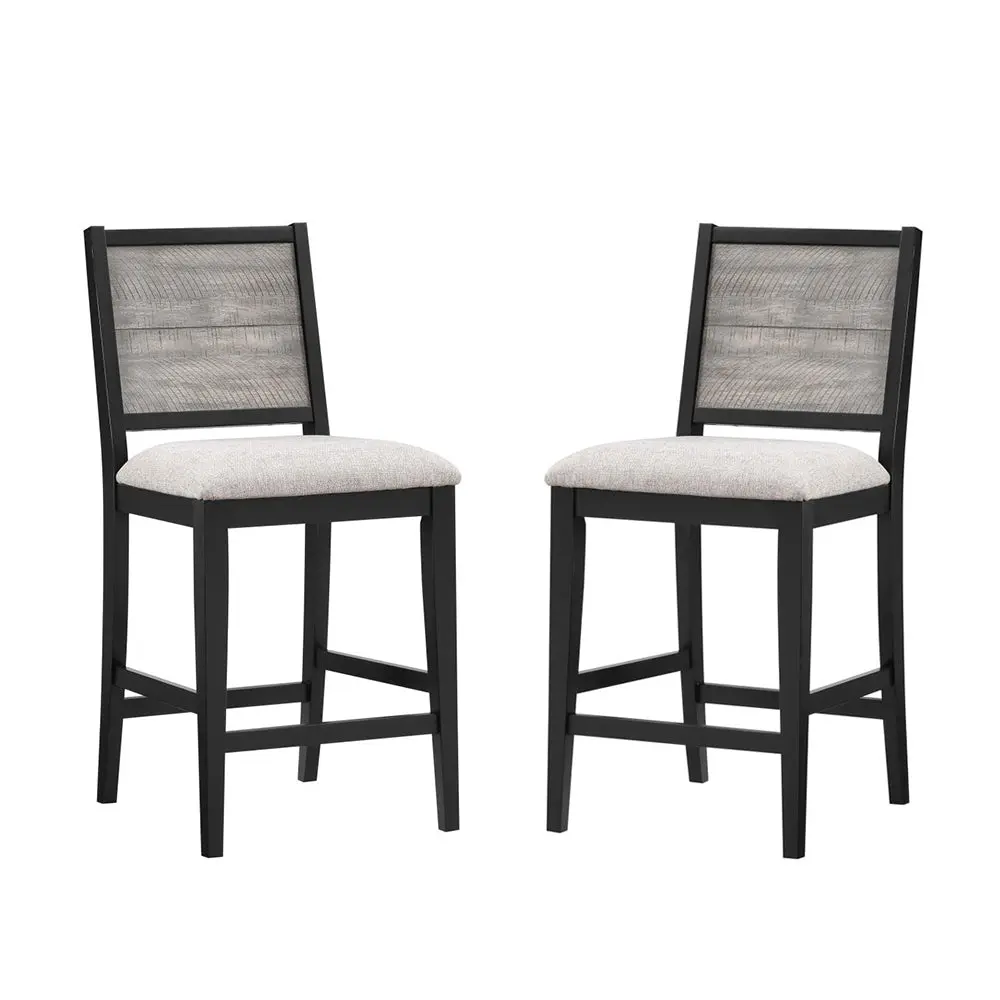 Set 2 Counter Height Chairs Upholstered Seat Black And Grey Stools simple relax