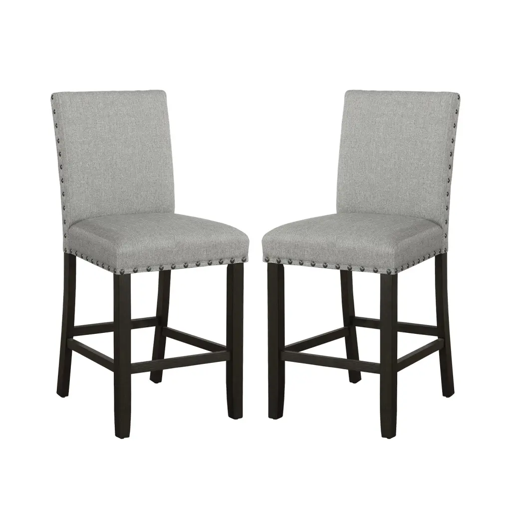 Set 2 Fabric Upholstered Counter Height Chairs Grey Distressed simple relax