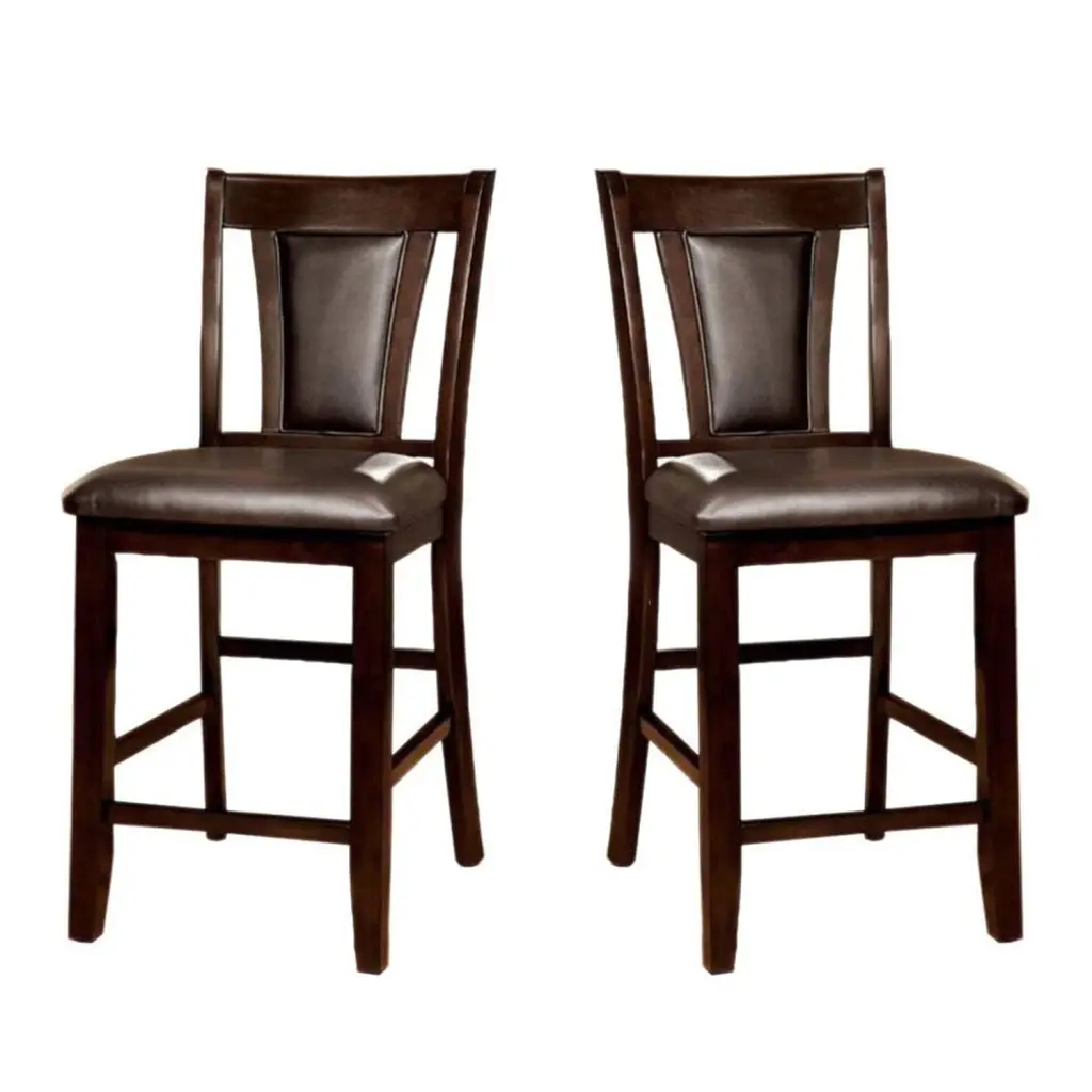 Set 2 Padded Espresso Counter Height Chairs Dark Cherry Finish Stools simple relax
