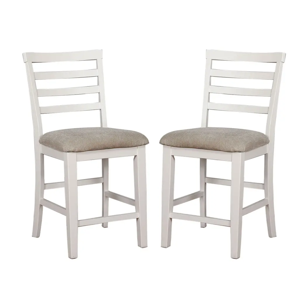 Set 2 Padded Fabric Counter Height Chairs White And Beige Bar Stools simple relax