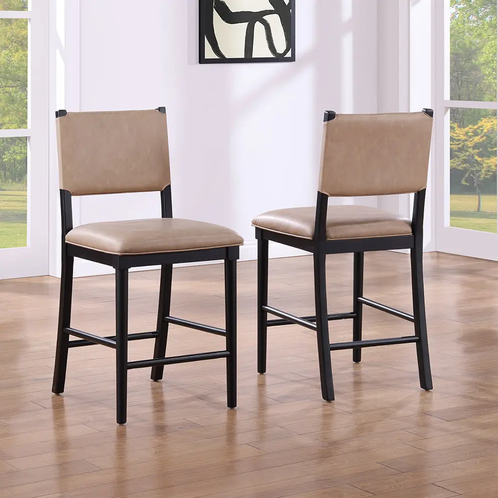 Oslo Counter Stool Set 2 Midnight Black Wood Kitchen Bar Stools steve silver furniture