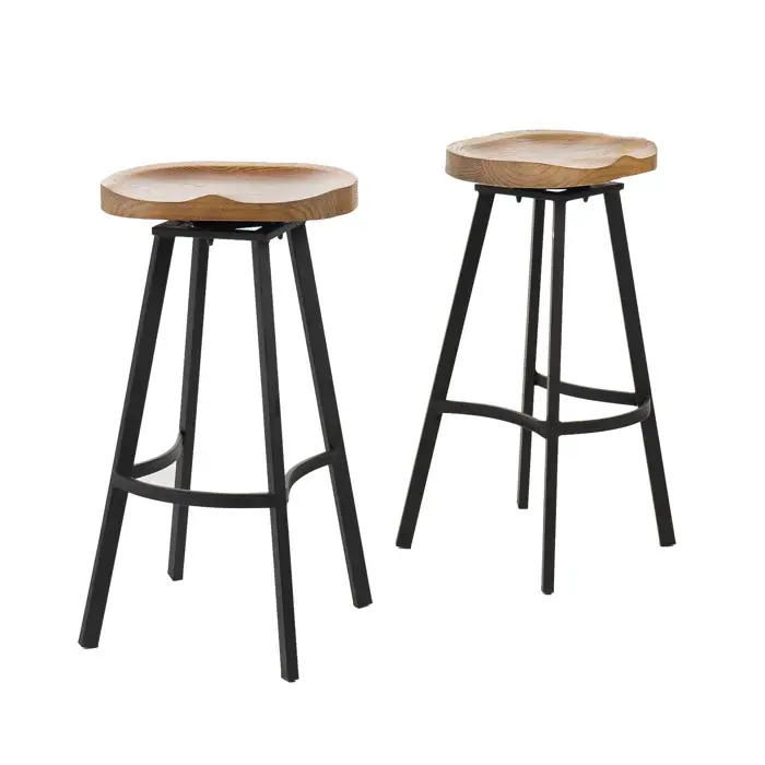 Swivel Barstool Set 2 Natural Solid Wood Kitchen Island