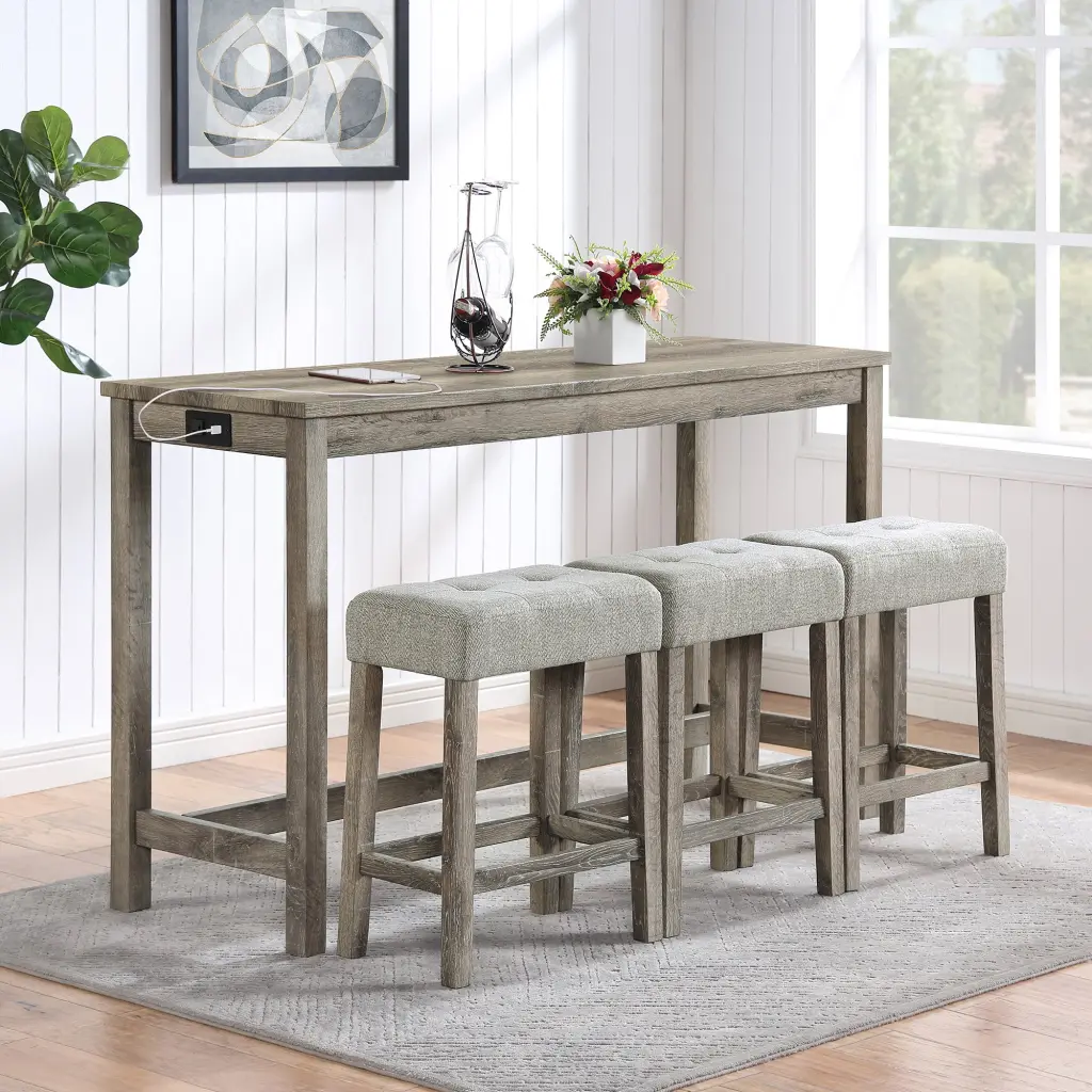 Bar Table Set Power Outlet 4 Piece Dining Table And Chairs chuangyuan wood industry