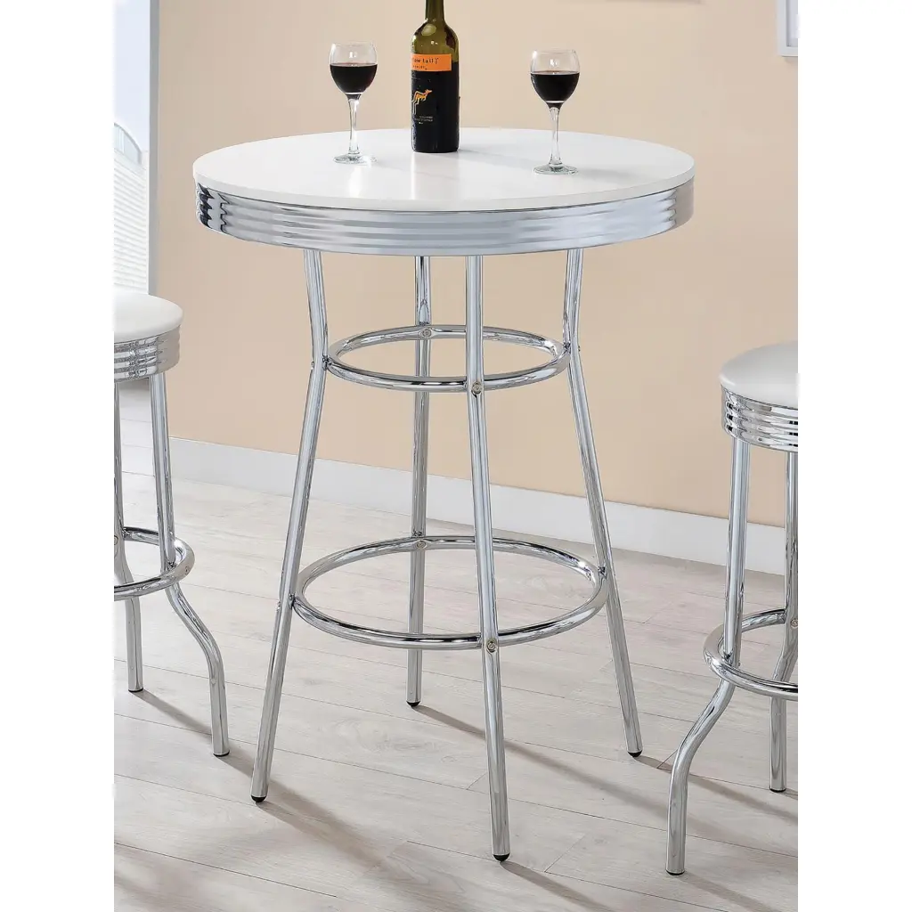 Werner Glossy White and Chrome Round Bar Table Dining Room furniture max