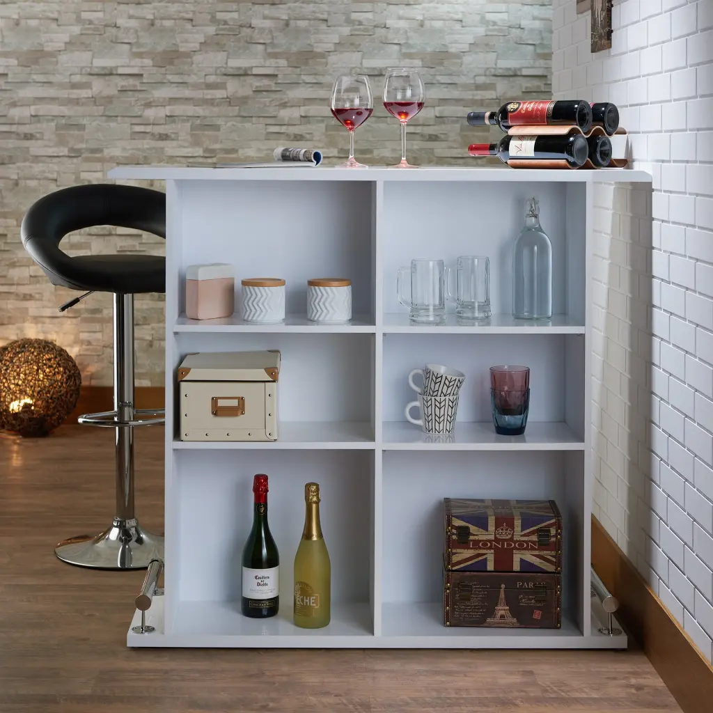 White High Gloss 6 Shelf Bar Table Dining Room Parties furniture max