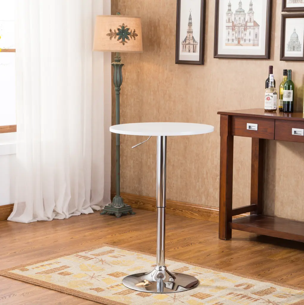 Adjustable Wood And Metal Bar Table White MDF Modern Kitchen Furniture hz