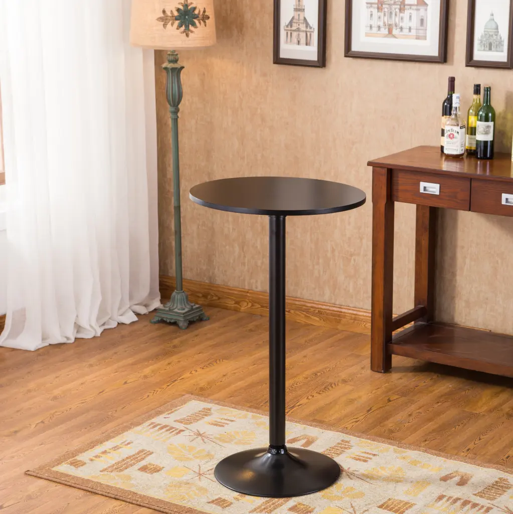 Belham Black Round Top Black Leg And Base Metal Bar Table Black Modern Design hz