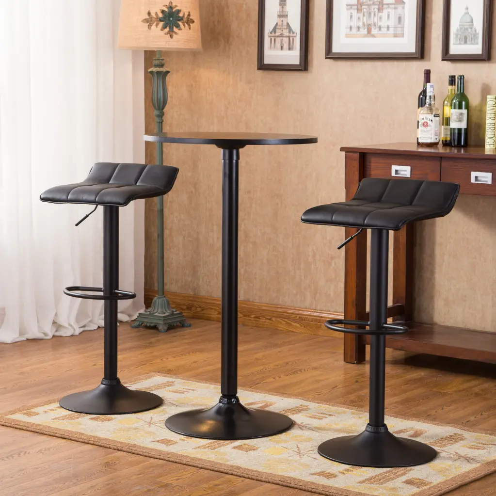Belham Black Round Top Black Leg And Base Metal Bar Table And 2 Stools hz