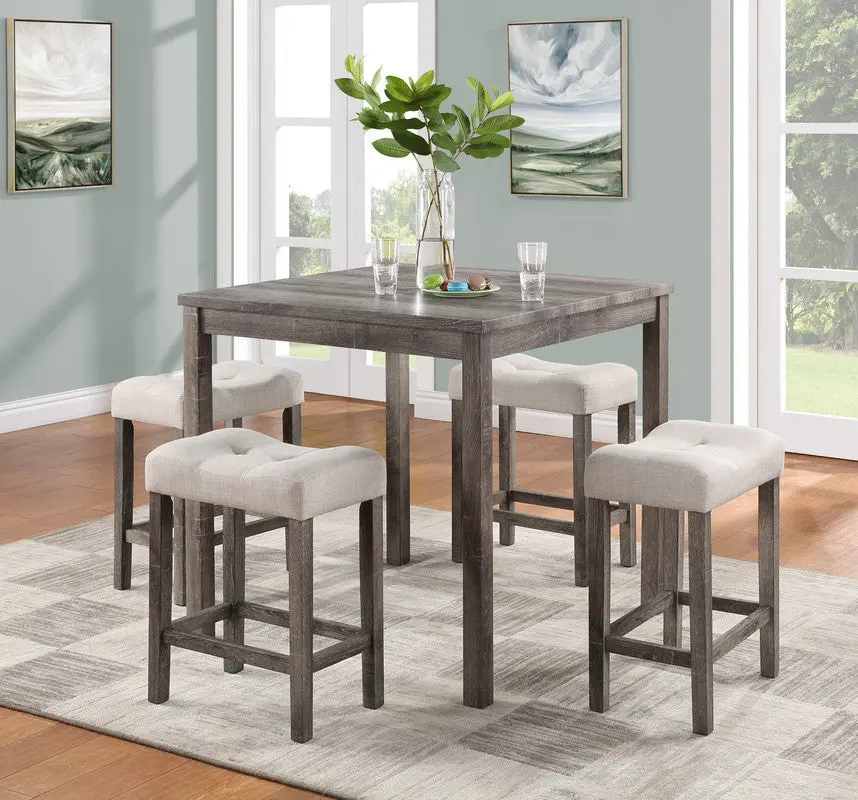 Lucian Brown 5 Piece Counter Height 36 Inch Pub Table Set Tufted Chairs lilola home