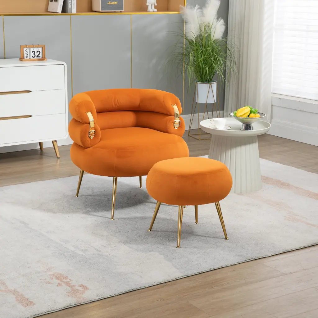 Coolmore Upholstered Velvet Barrel Accent Chair Ottoman Modern Lounge Chair Living Room coolmore w-395
