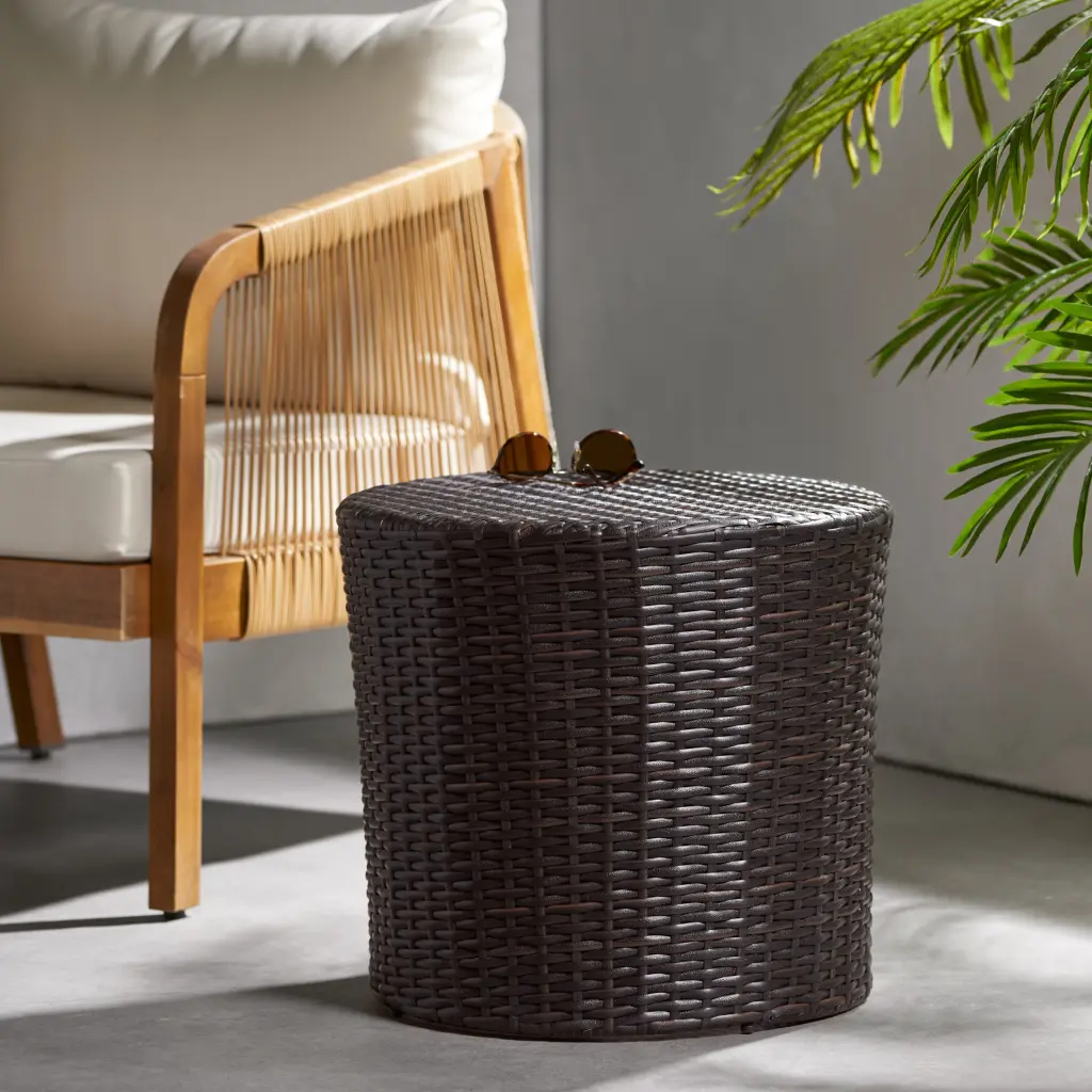 Kingstown Rd Barrel Side Table Brown Multi Rattan nh-gardenpara